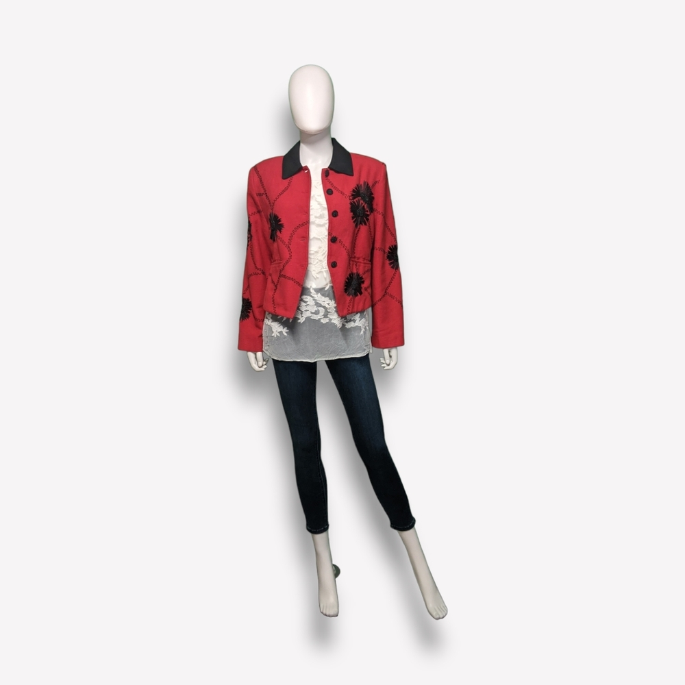 Vintage Anage Red Embellished Jacket, M
